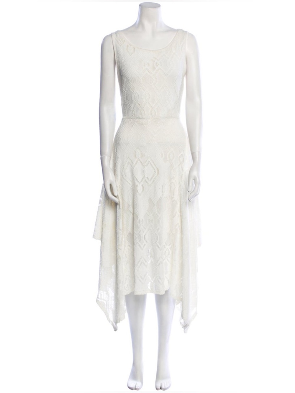 Fuzzi Scoop Neck Handkerchief Midi Length Dress Large Cream Designer Vintage